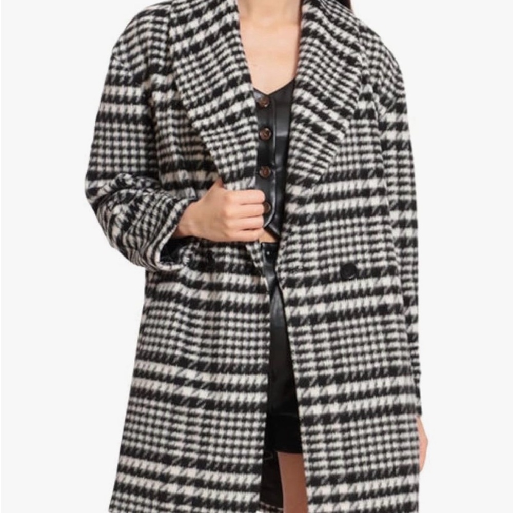 Avec Les Filles Brushed Wool Houndstooth Coat